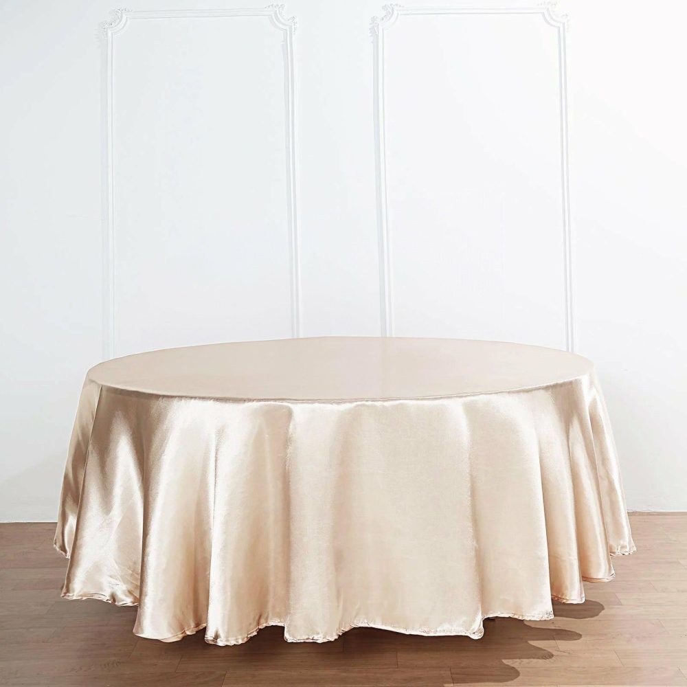 Beige Seamless Satin Round Tablecloth 108″  |   Satin Satin Beige