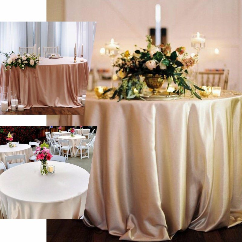 Beige Seamless Satin Round Tablecloth 108″  |   Satin Satin Beige