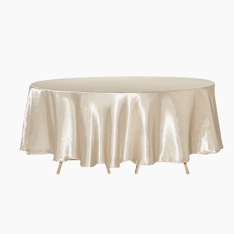 Beige Seamless Satin Round Tablecloth 108″  |   Satin Satin Beige