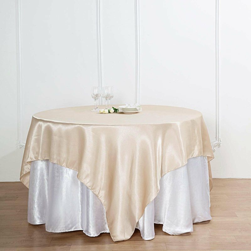 Beige Seamless Satin Square Table Overlay 90″x90″  |   Satin & Taffeta Satin & Taffeta Beige