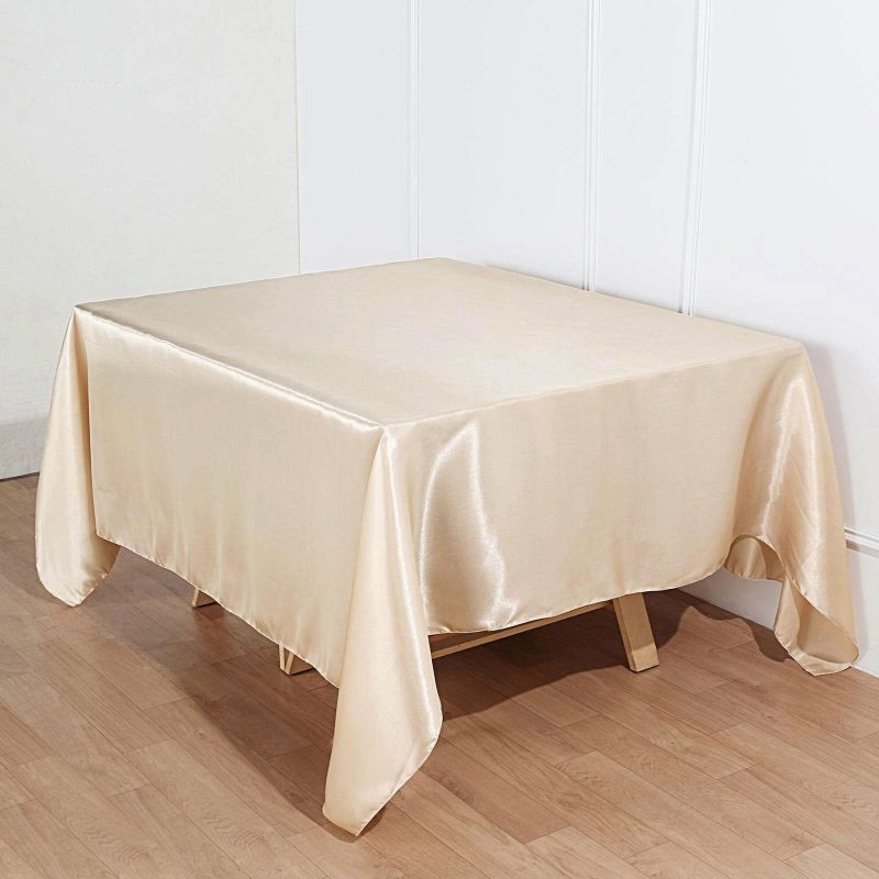 Beige Seamless Satin Square Table Overlay 90″x90″  |   Satin & Taffeta Satin & Taffeta Beige