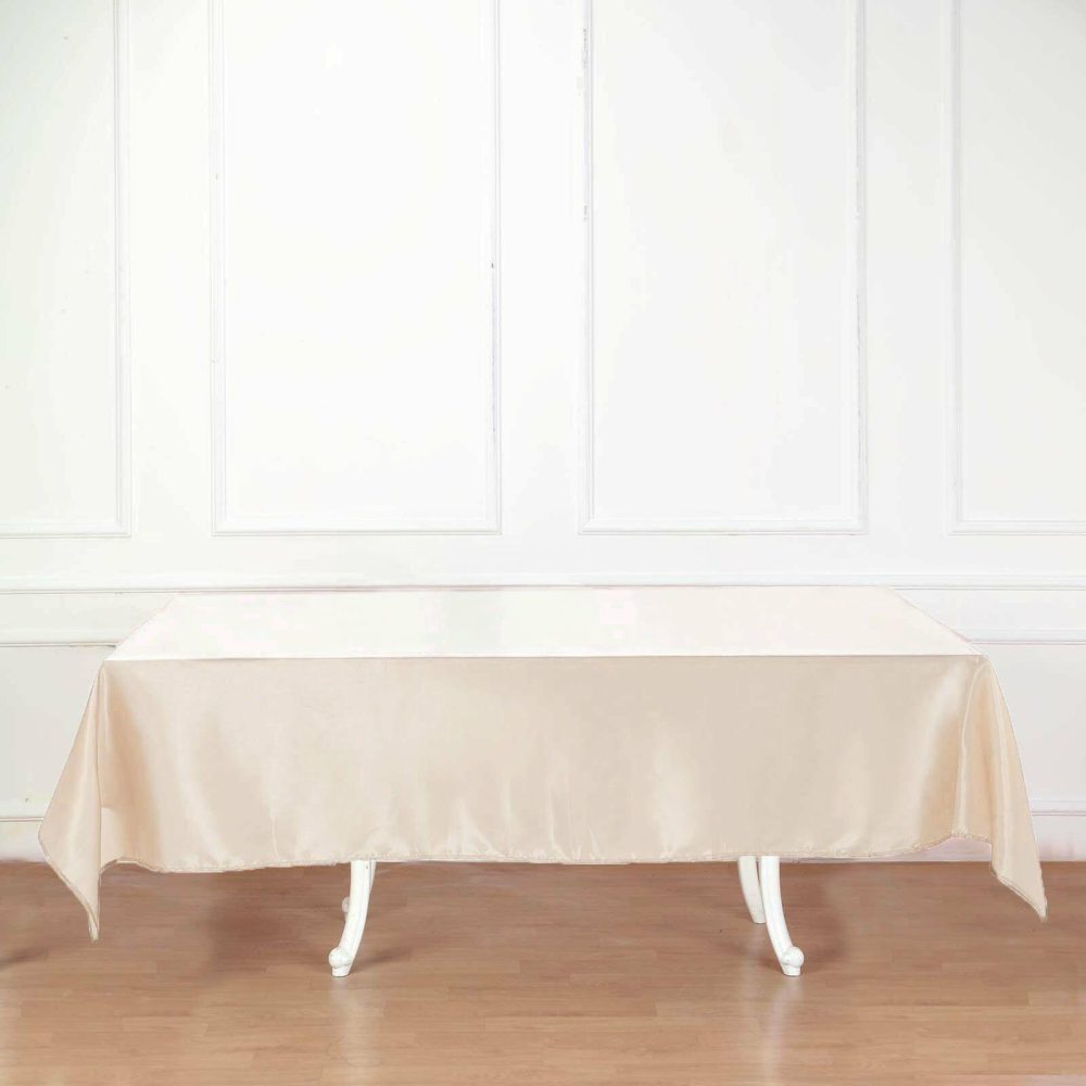 Beige Seamless Smooth Satin Rectangular Tablecloth 60″x102″  |   Satin Satin Beige