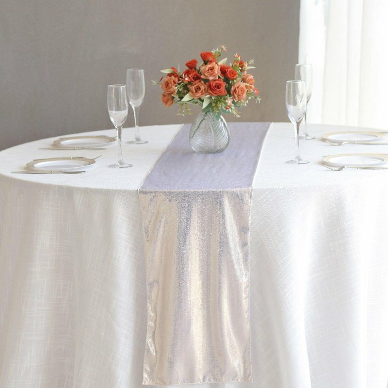 Beige Shimmer Sequin Dots Polyester Table Runner, Wrinkle Free Sparkle Glitter Table Runner 12″x108″  |   Stylish Stylish Beige