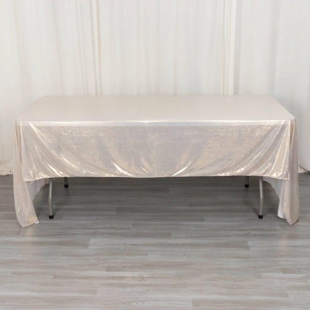 Beige Shimmer Sequin Dots Polyester Tablecloth, Wrinkle Free Sparkle Glitter Tablecover 60″x126″  |   Sparkly Shimmer Sparkly Shimmer Beige