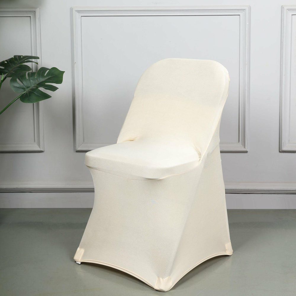 Beige Spandex Stretch Fitted Folding Slip On Chair Cover 160 GSM  |   Spandex Fitted Folding Chair Covers Beige