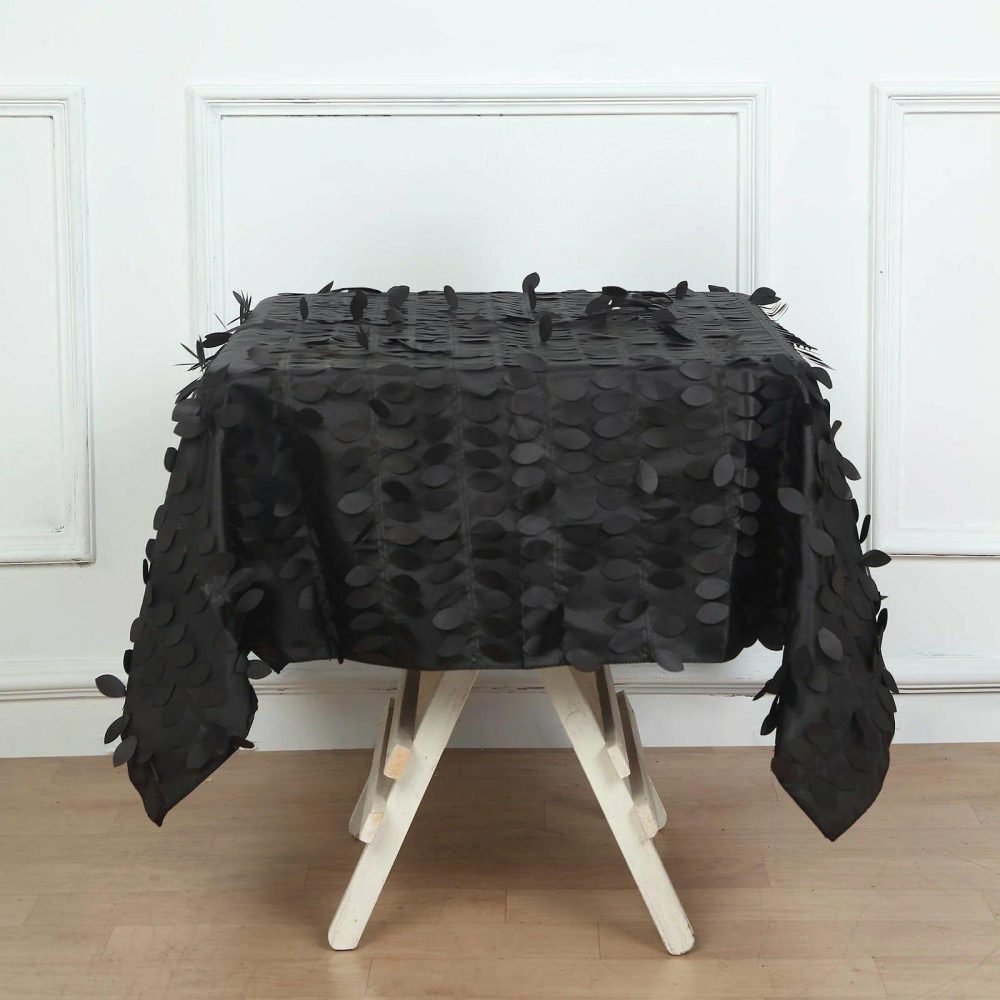 Black 3D Leaf Petal Taffeta Fabric Seamless Square Tablecloth 54″  |   Pintuck, Crinkle & Leaf Pintuck, Crinkle & Leaf Black