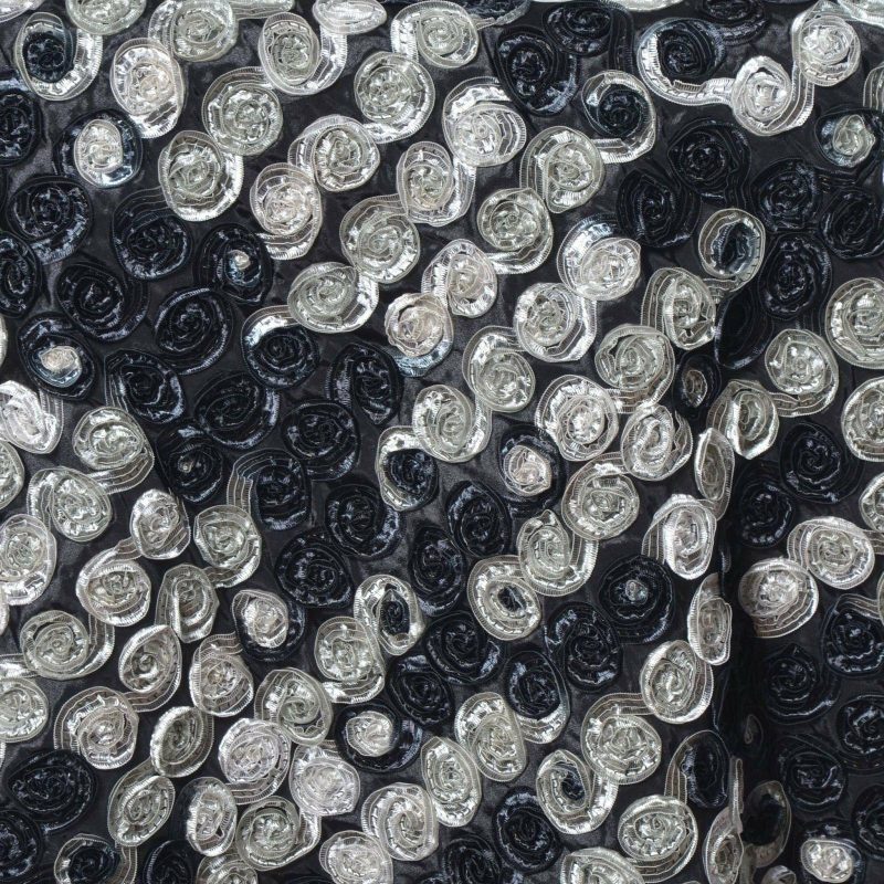 Black 3D Mini Rosette Satin Square Table Overlay 72″x72″  |   Satin & Taffeta Satin & Taffeta Black