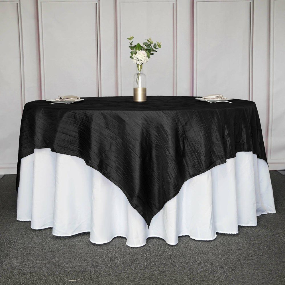 Black Accordion Crinkle Taffeta Square Table Overlay 90″x90″  |   Satin & Taffeta Satin & Taffeta Black