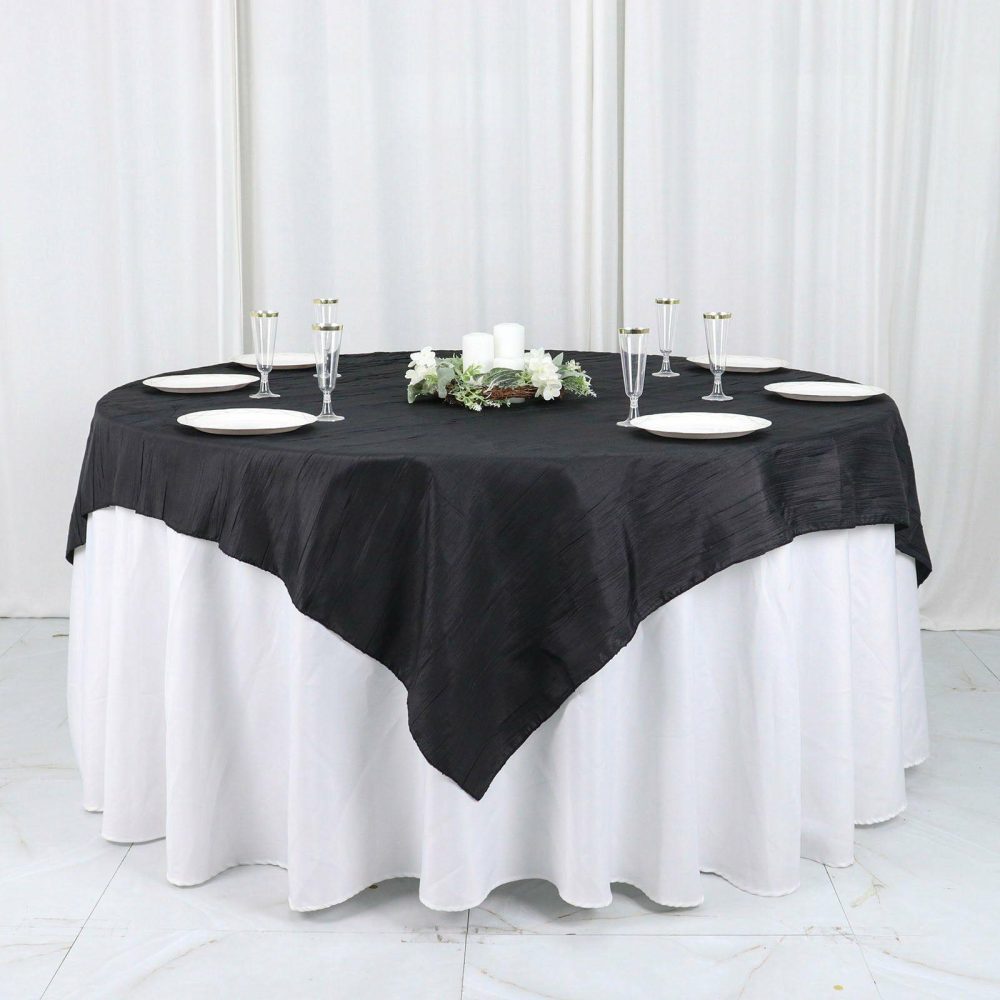 Black Accordion Crinkle Taffeta Table Overlay, Square Tablecloth Topper 72″x72″  |   Satin & Taffeta Satin & Taffeta Black