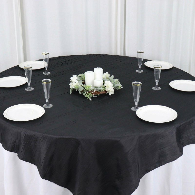 Black Accordion Crinkle Taffeta Table Overlay, Square Tablecloth Topper 72″x72″  |   Satin & Taffeta Satin & Taffeta Black