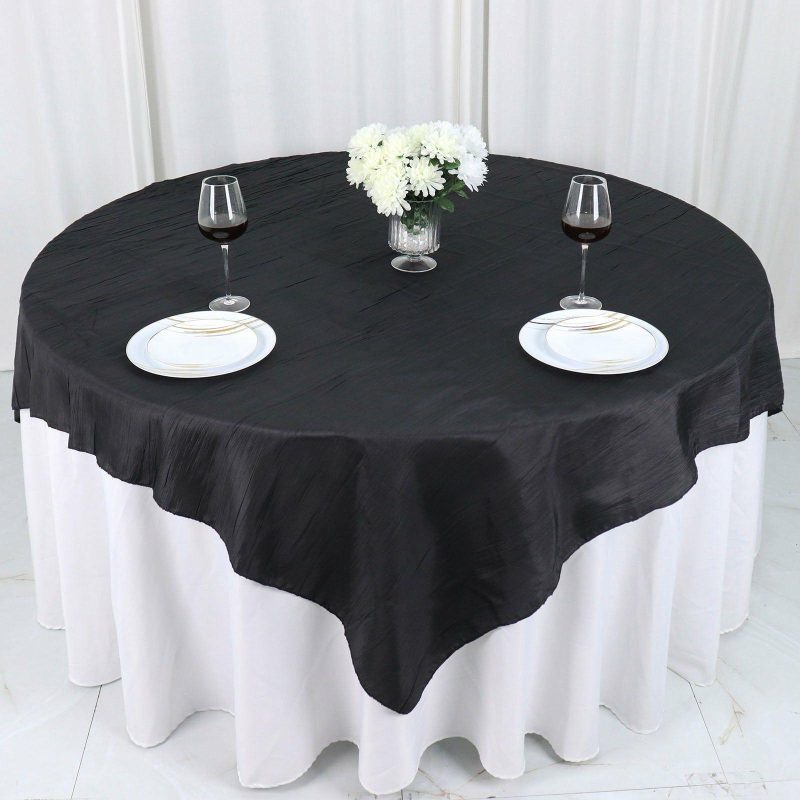 Black Accordion Crinkle Taffeta Table Overlay, Square Tablecloth Topper 72″x72″  |   Satin & Taffeta Satin & Taffeta Black