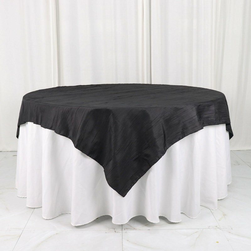 Black Accordion Crinkle Taffeta Table Overlay, Square Tablecloth Topper 72″x72″  |   Satin & Taffeta Satin & Taffeta Black