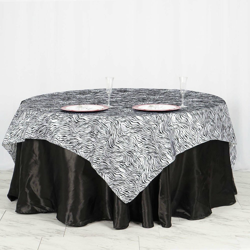 Black and White Tiger Print Taffeta Square Table Overlay, Jungle Theme Party Decoration 72″x 72″  |   Velvet & Flocking Table Overlays Velvet & Flocking