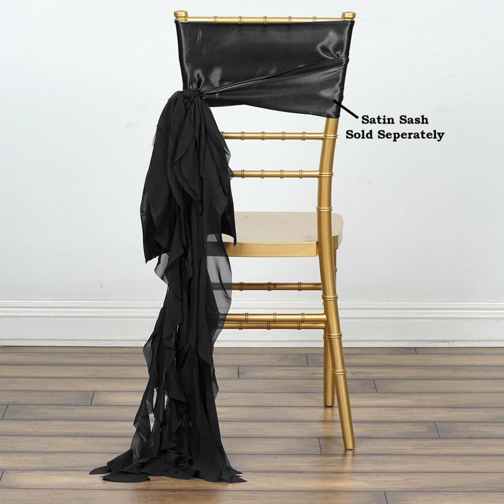 Black Chiffon Curly Chair Sash  |   Organza & Chiffon Chair Sashes Black