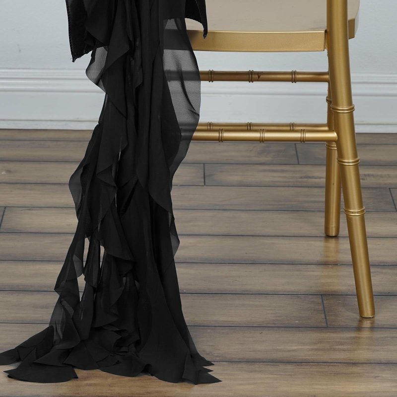 Black Chiffon Curly Chair Sash  |   Organza & Chiffon Chair Sashes Black