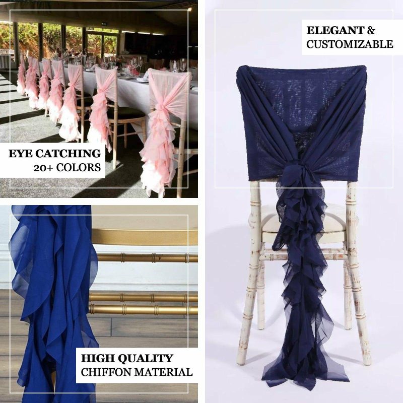 Black Chiffon Curly Chair Sash  |   Organza & Chiffon Chair Sashes Black