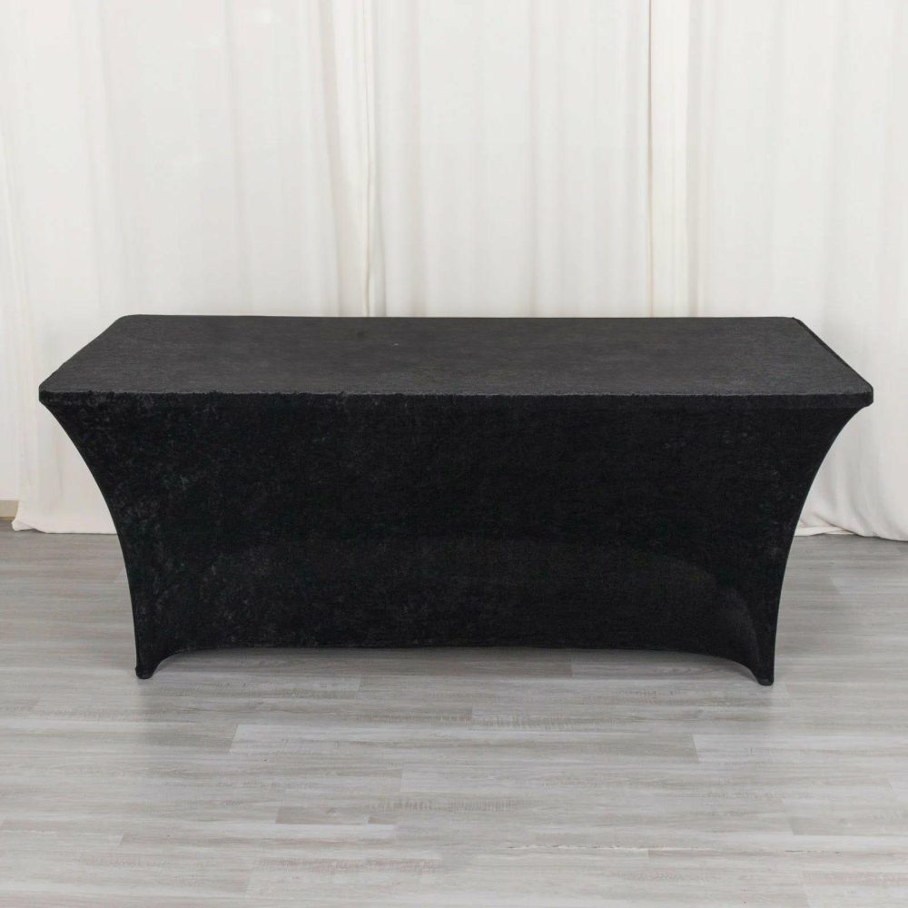 Black Crushed Velvet Stretch Fitted Rectangular Table Cover 6ft  |   Spandex & Fitted Spandex & Fitted Black