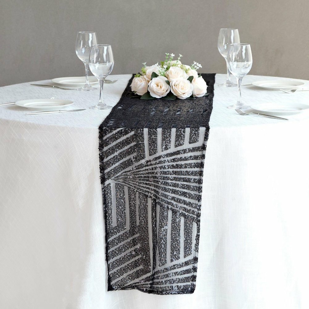 Black Diamond Glitz Sequin Table Runner 12″x108″  |   Sequin Sequin Black