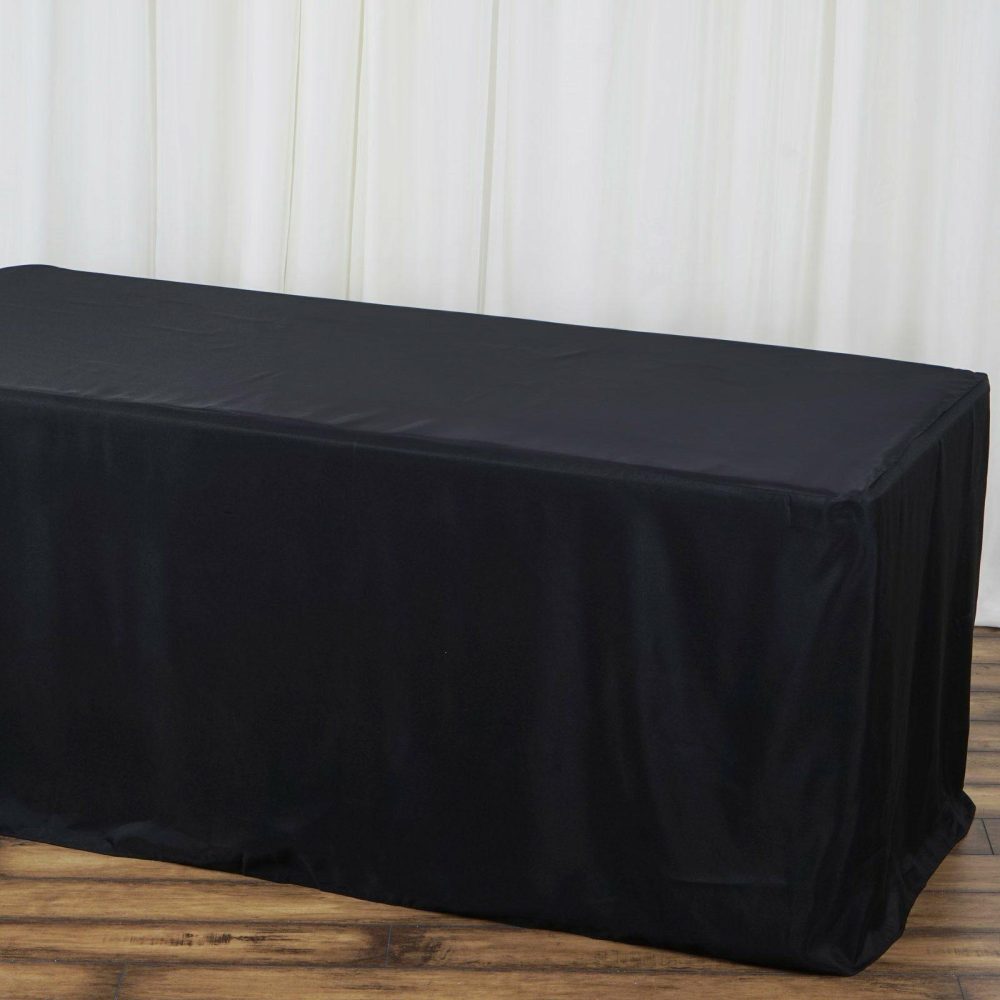 Black Fitted Polyester Rectangle Tablecloth 4ft Table Cover For 48″x30″ Tables  |   Spandex & Fitted Spandex & Fitted Black