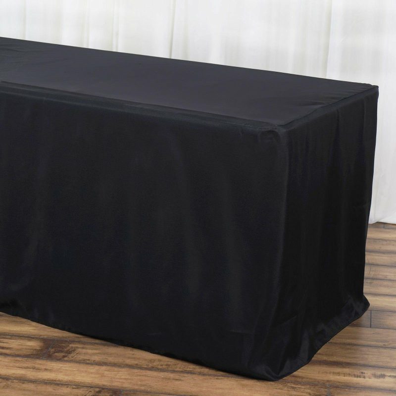 Black Fitted Polyester Rectangle Tablecloth 6ft Table Cover For 72″x30″ Tables  |   Spandex & Fitted Spandex & Fitted Black