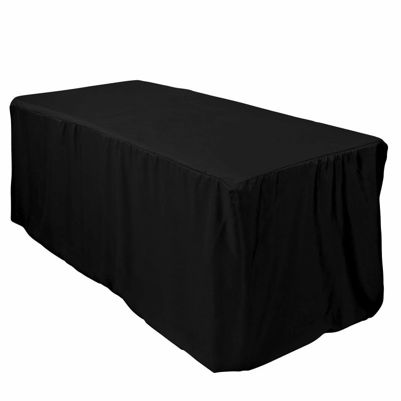 Black Fitted Polyester Rectangle Tablecloth 6ft Table Cover For 72″x30″ Tables  |   Spandex & Fitted Spandex & Fitted Black