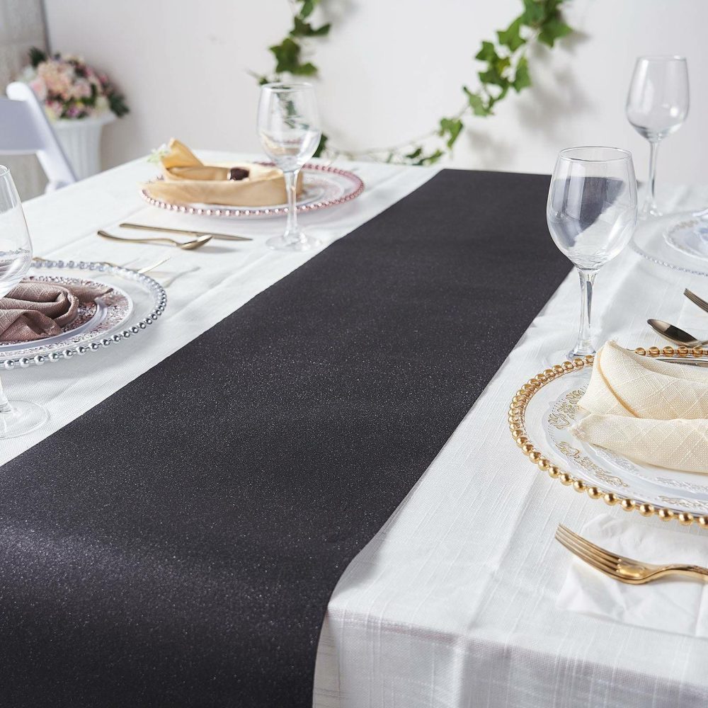 Black Glitzing Glitter Table Runner, Disposable Paper Table Runner 9ft  |   Stylish Stylish Black