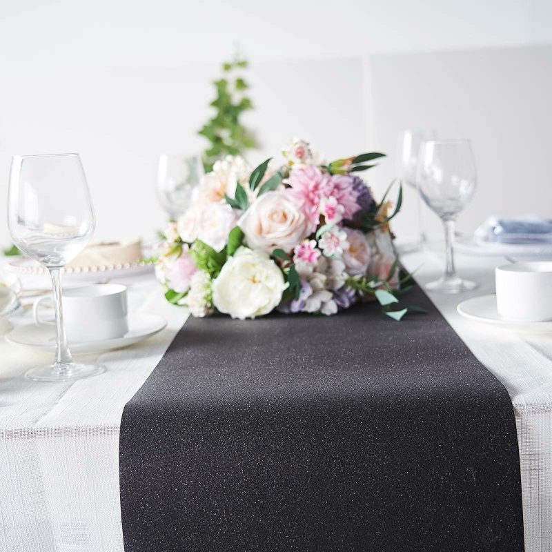 Black Glitzing Glitter Table Runner, Disposable Paper Table Runner 9ft  |   Stylish Stylish Black