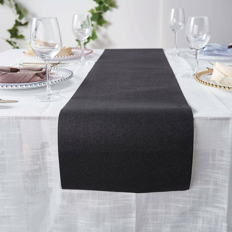 Black Glitzing Glitter Table Runner, Disposable Paper Table Runner 9ft  |   Stylish Stylish Black