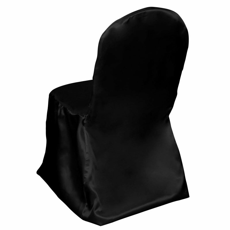 Black Glossy Satin Banquet Chair Covers, Reusable Elegant Chair Covers  |   Polyester & Satin Banquet Chair Covers Black