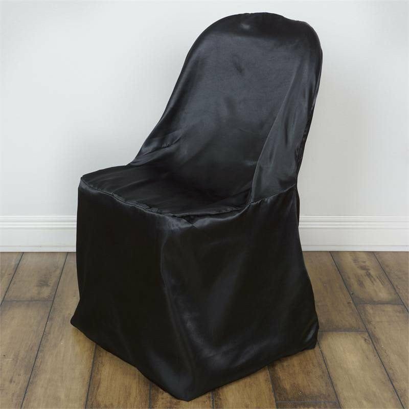 Black Glossy Satin Folding Chair Covers, Reusable Elegant Chair Covers  |   Polyester & Satin Folding Chair Covers Black