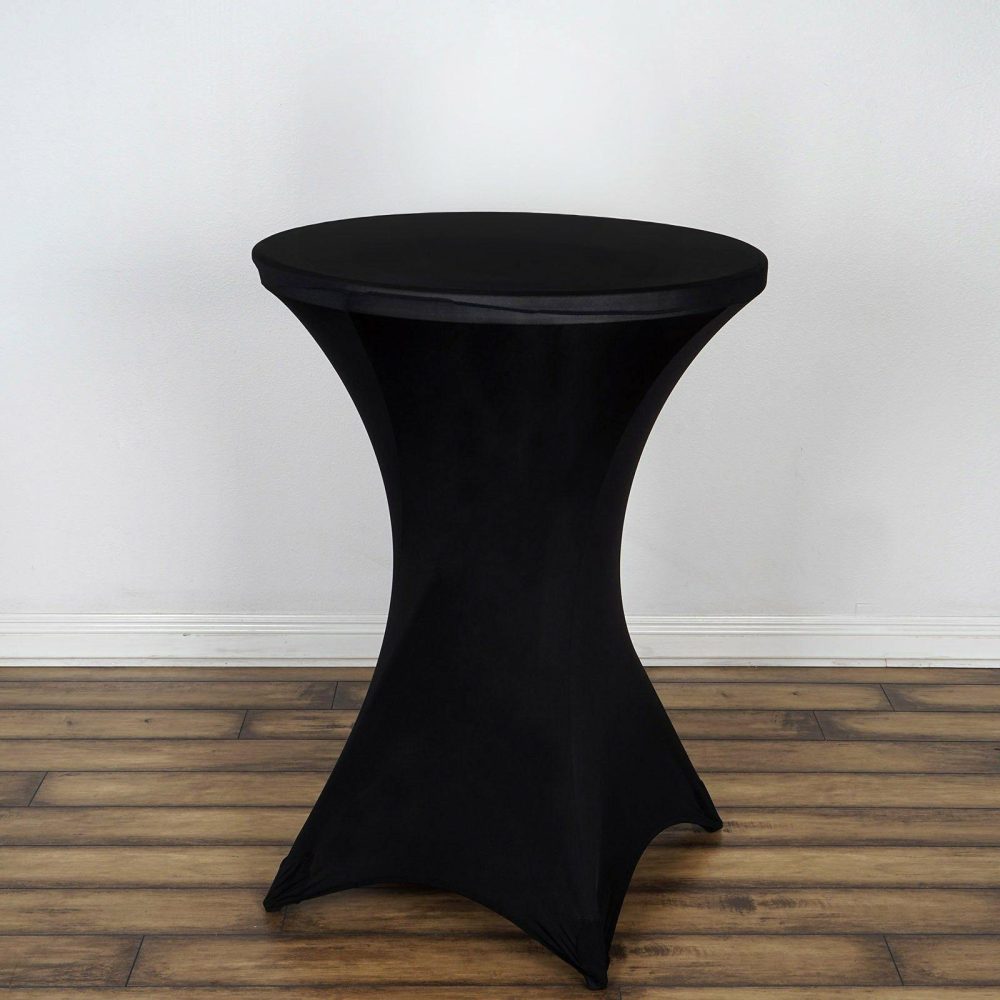 Black Highboy Spandex Cocktail Table Cover, Fitted Stretch Tablecloth for 24″-32″ Dia High Top Tables  |   Spandex & Fitted Spandex & Fitted Black