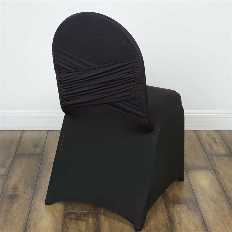 Black Madrid Spandex Fitted Banquet Chair Cover 180 GSM  |   Spandex Fitted Banquet Chair Covers Black