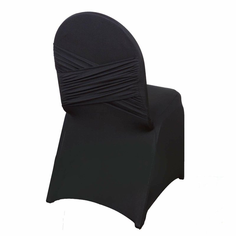 Black Madrid Spandex Fitted Banquet Chair Cover 180 GSM  |   Spandex Fitted Banquet Chair Covers Black