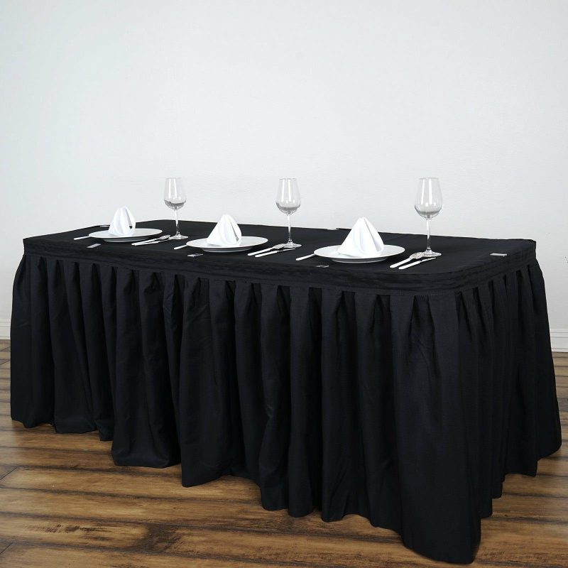 Black Pleated Polyester Table Skirt, Banquet Folding Table Skirt 14ft  |   Polyester Polyester Black