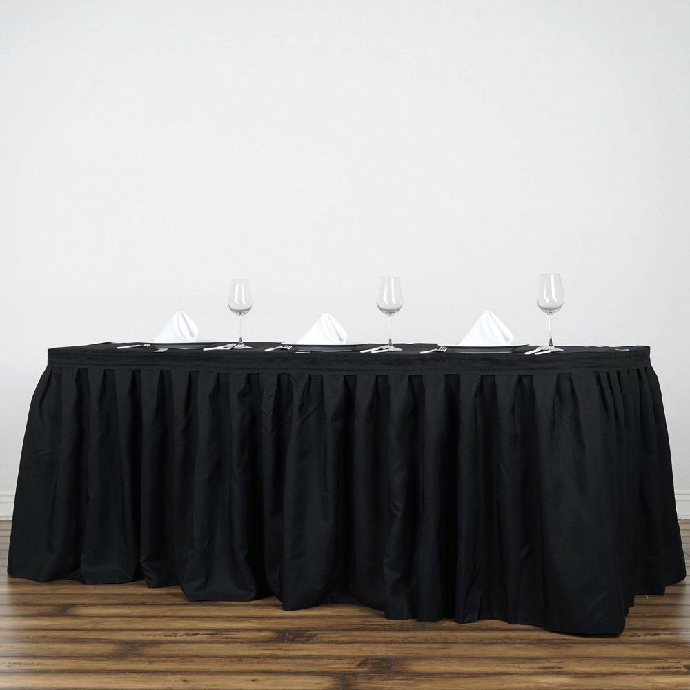 Black Pleated Polyester Table Skirt, Banquet Folding Table Skirt 21ft  |   Polyester Polyester Black