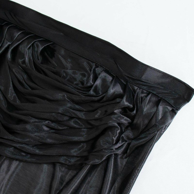 Black Pleated Satin Double Drape Table Skirt 14ft  |   Satin Shimmer Satin Shimmer Black