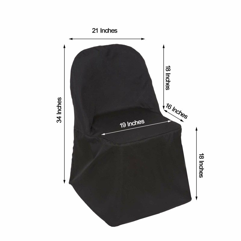 Black Polyester Folding Chair Cover, Reusable Stain Resistant Slip On Chair Cover  |   Polyester & Satin Folding Chair Covers Black