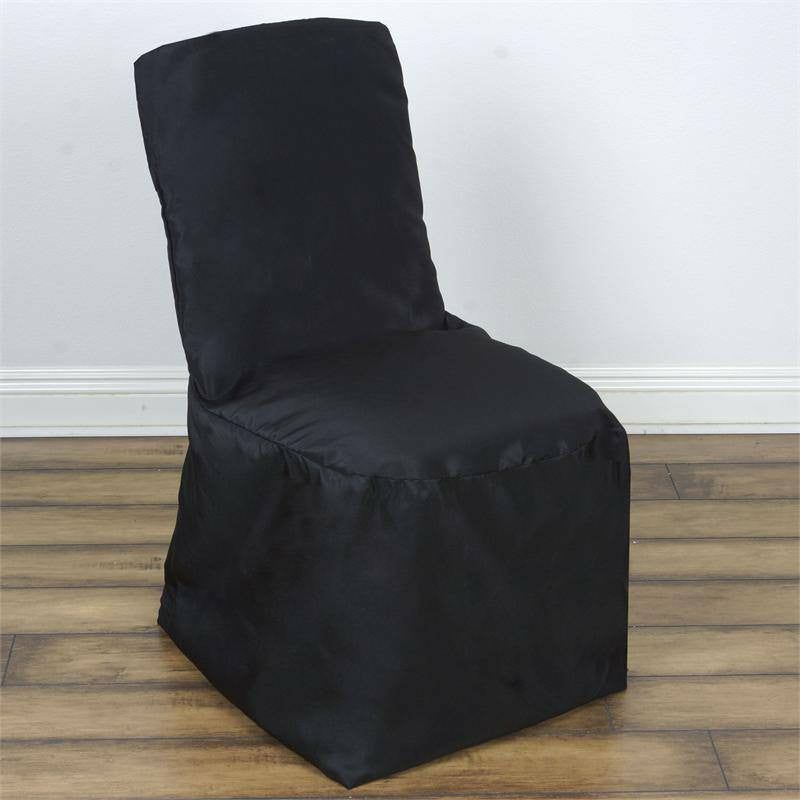 Black Polyester Square Top Banquet Chair Cover, Reusable Slip On Chair Cover  |   Polyester & Satin Banquet Chair Covers Black