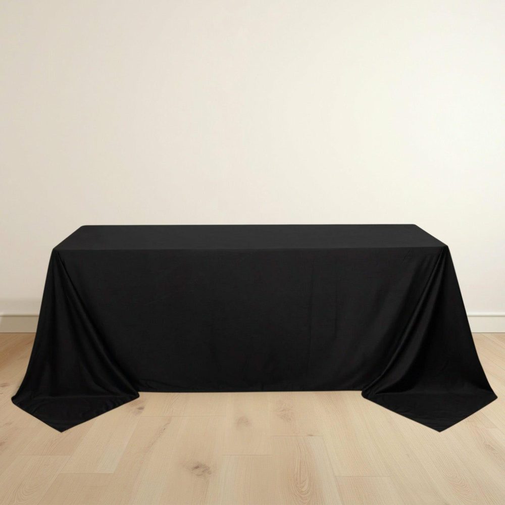 Black Premium Scuba Rectangular Tablecloth, Wrinkle Free Polyester Seamless Tablecloth 90″x132″ for 6 Foot Table With Floor-Length Drop  |   Polyester Polyester Black