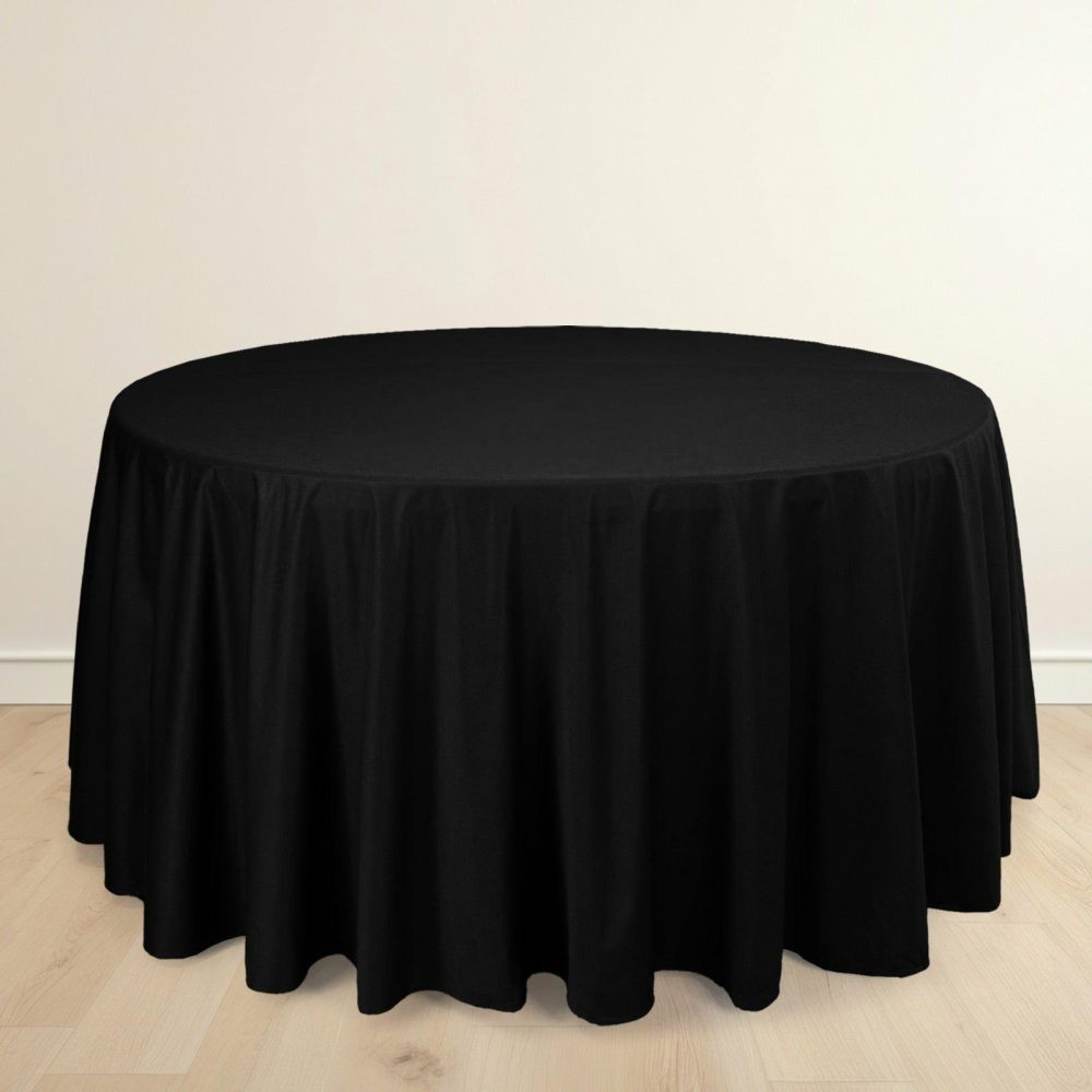 Black Premium Scuba Round Tablecloth, Wrinkle Free Polyester Seamless Tablecloth 120″ for 5 Foot Table With Floor-Length Drop  |   Polyester Polyester Black