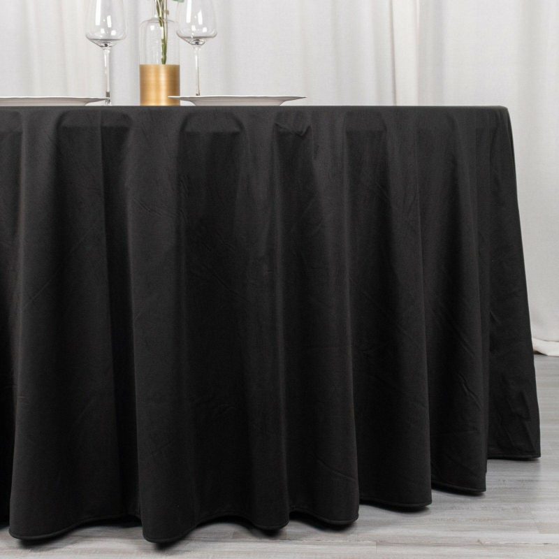 Black Premium Scuba Round Tablecloth, Wrinkle Free Polyester Seamless Tablecloth 120″ for 5 Foot Table With Floor-Length Drop  |   Polyester Polyester Black