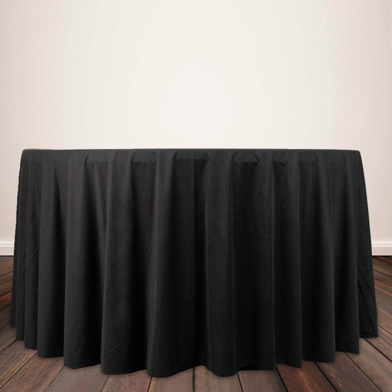 Black Premium Scuba Round Tablecloth, Wrinkle Free Polyester Seamless Tablecloth 120″ for 5 Foot Table With Floor-Length Drop  |   Polyester Polyester Black