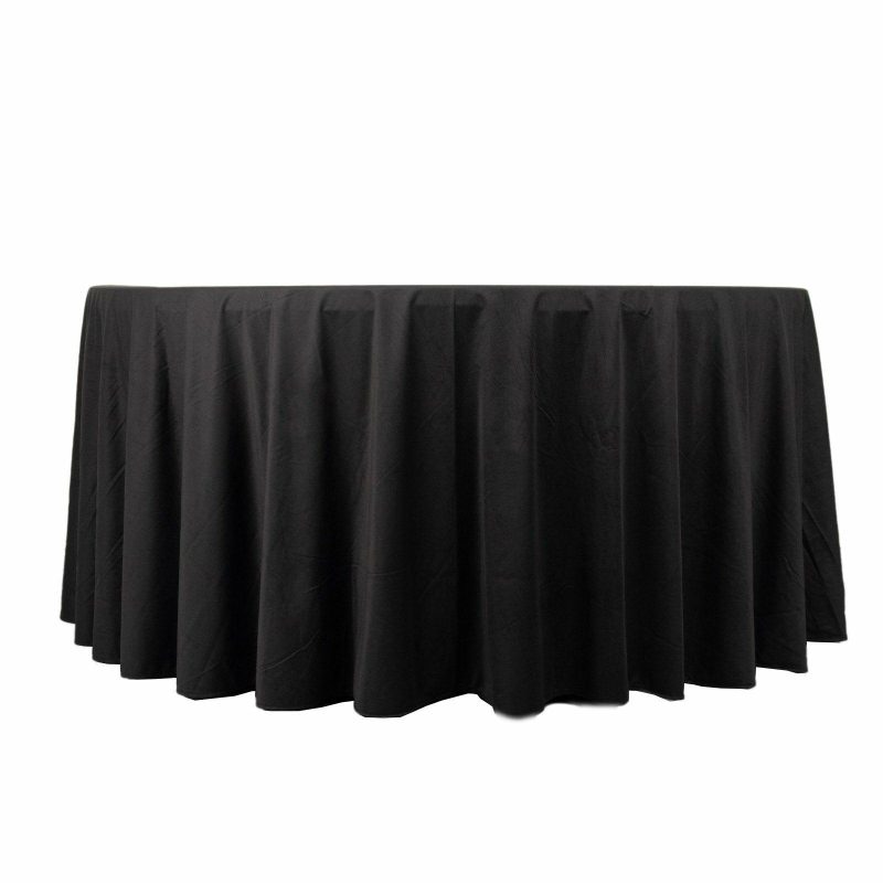 Black Premium Scuba Round Tablecloth, Wrinkle Free Polyester Seamless Tablecloth 120″ for 5 Foot Table With Floor-Length Drop  |   Polyester Polyester Black