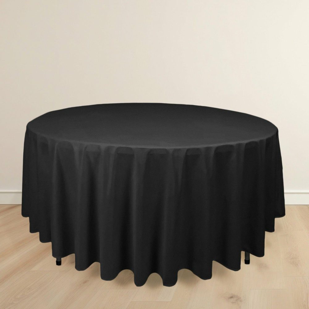 Black Premium Scuba Round Tablecloth, Wrinkle Free Seamless Polyester Tablecloth – 108″  |   Polyester Polyester Black