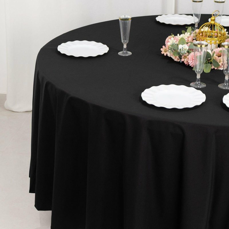 Black Premium Scuba Round Tablecloth, Wrinkle Free Seamless Polyester Tablecloth – 108″  |   Polyester Polyester Black