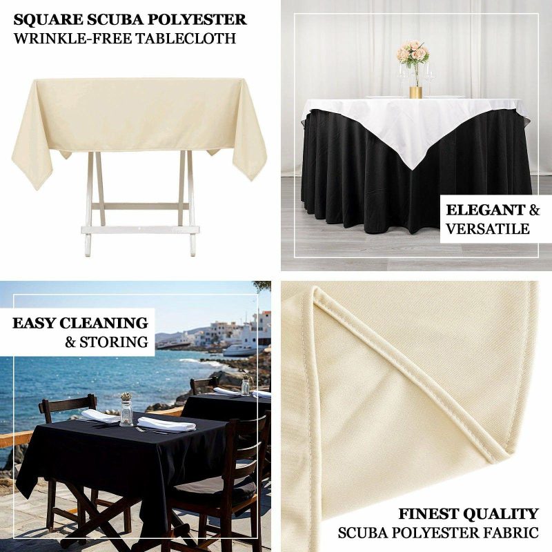 Black Premium Scuba Square Tablecloth, Wrinkle Free Polyester Seamless Tablecloth 54″  |   Polyester Polyester Black