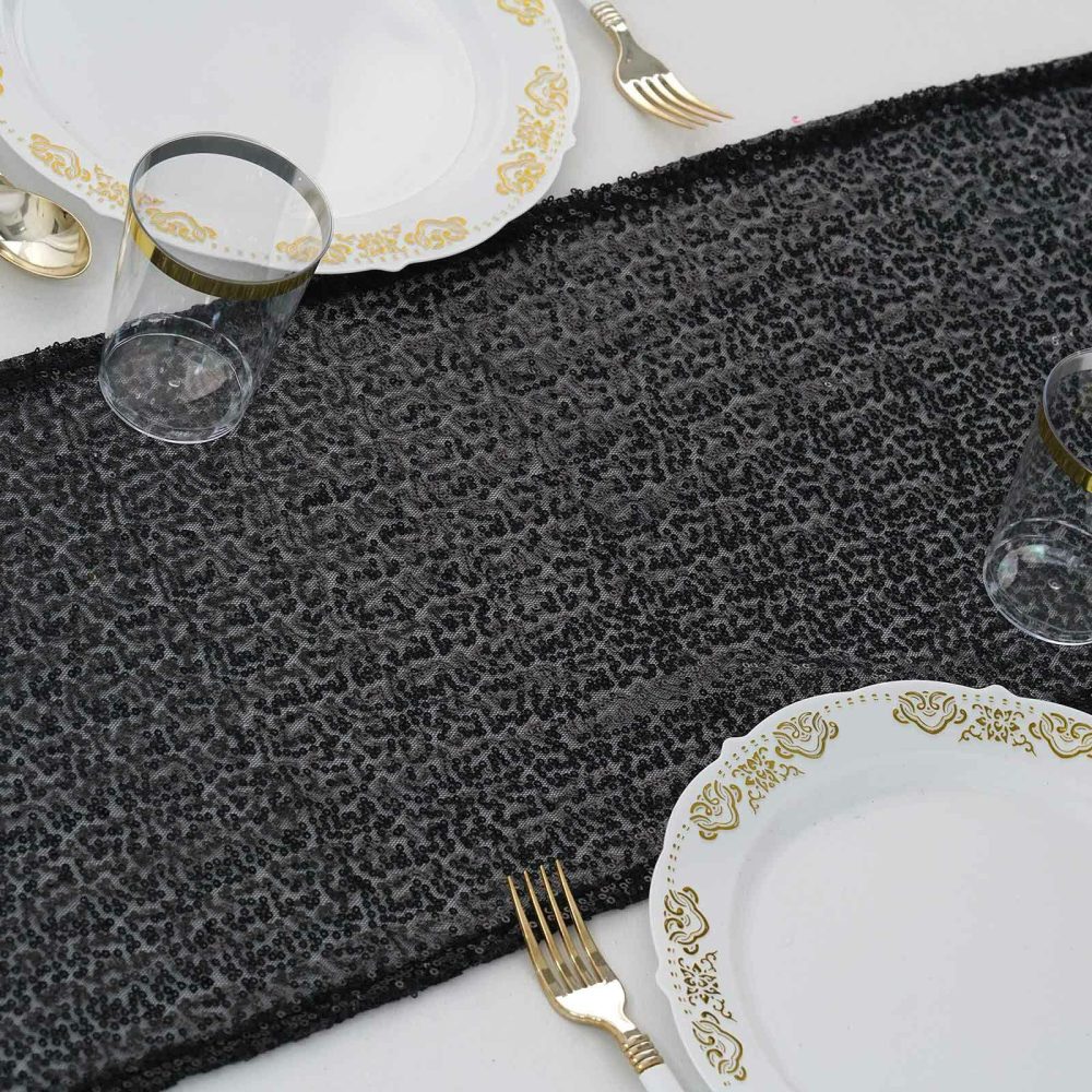 Black Premium Sequin Table Runner 12″x108″  |   Sequin Sequin Black