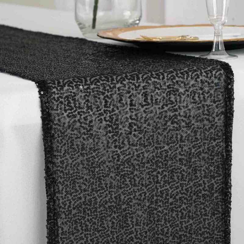 Black Premium Sequin Table Runner 12″x108″  |   Sequin Sequin Black