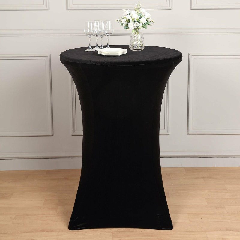 Black Premium Smooth Velvet Spandex Fit Cocktail Tablecloth With Foot Pockets  |   Spandex & Fitted Spandex & Fitted Black