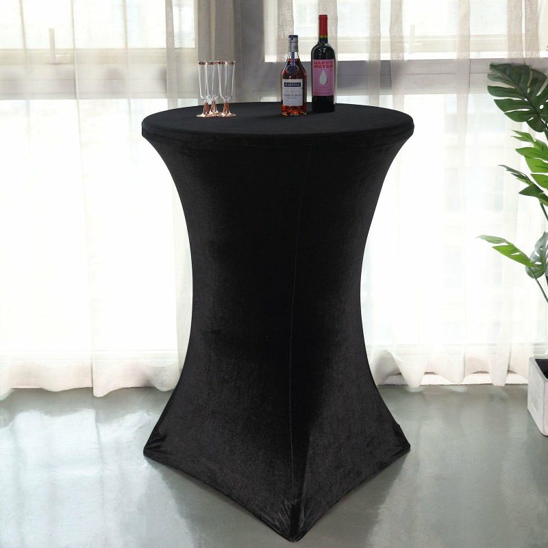 Black Premium Smooth Velvet Spandex Fit Cocktail Tablecloth With Foot Pockets  |   Spandex & Fitted Spandex & Fitted Black